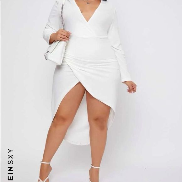 SHEIN Dresses & Skirts - 𝅺💥host pick🌟SHEIN SXY PLUNGING NECK ASYMMETRICAL HEM